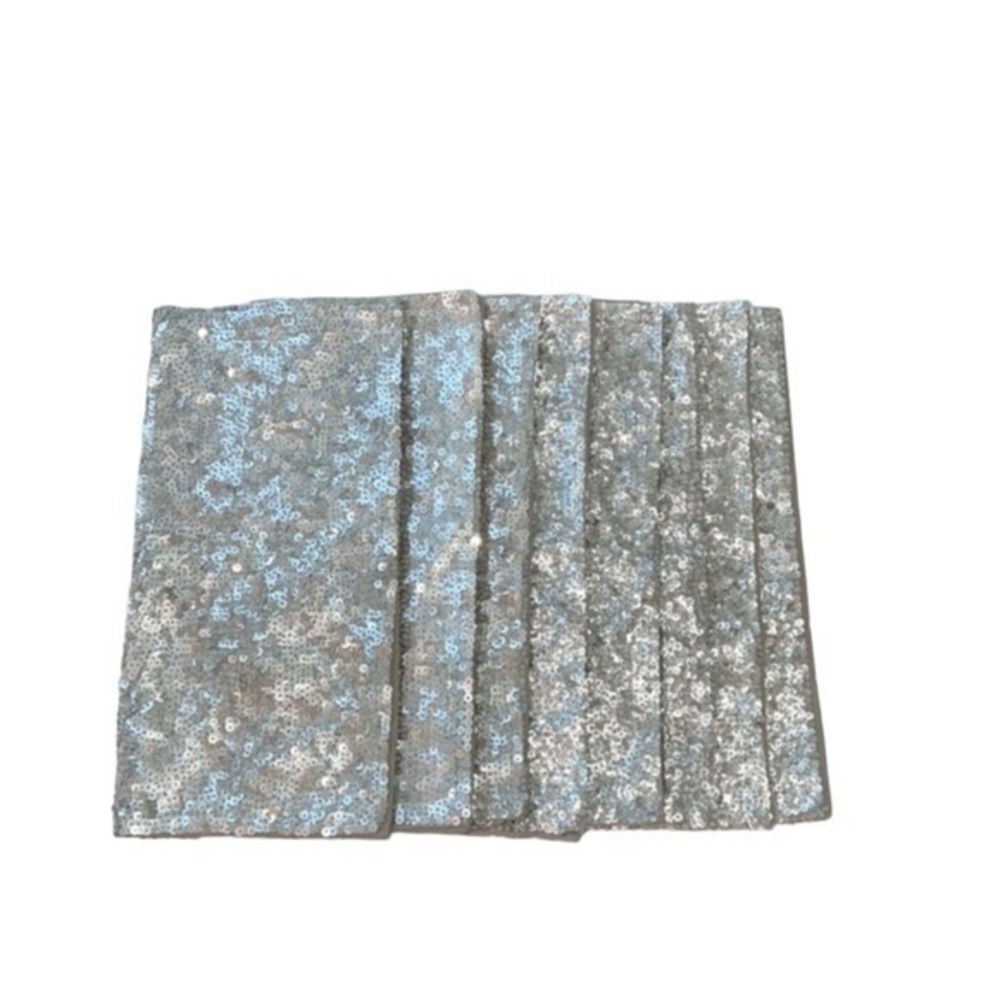 Set of 8 Pottery Barn Modern Beaded Metallic Sequin Silver Square Placemats‎